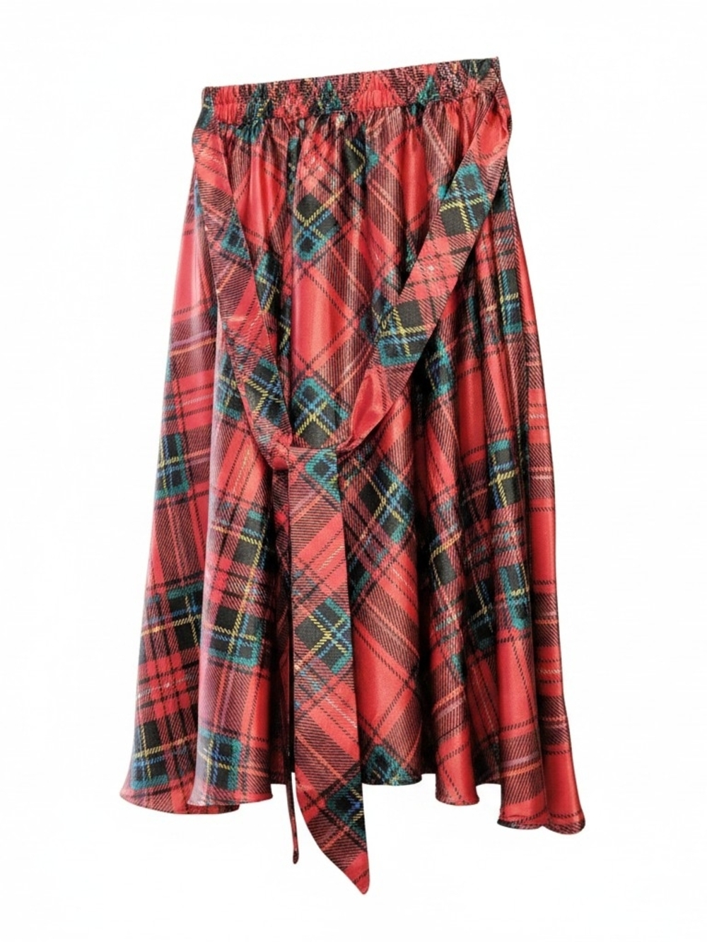 Truly 4 You Red Plaid Midi Skirt with Waist Tie Sz PS